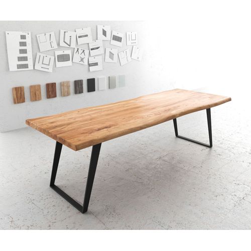 Table-De-Salle-À-Manger Edge Acacia Nature 260x100 Xl Métal Incliné Live-Edge