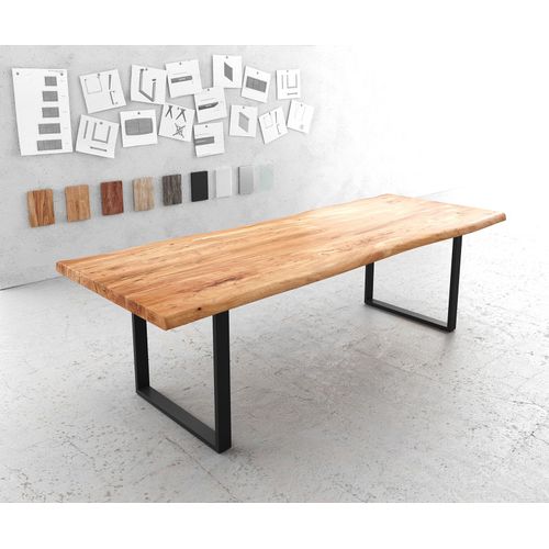 Table De Salle À Manger Edge Acacia Naturel 260x100 Xl Métal Noir Live-Edge