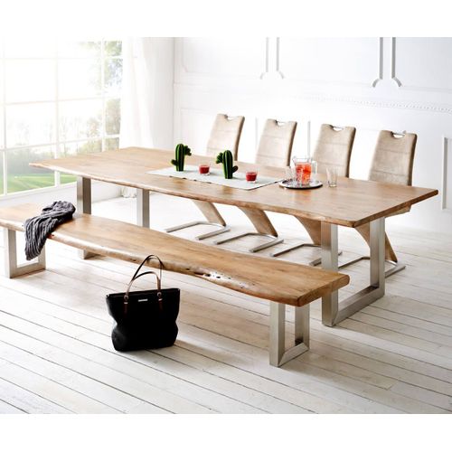 Table-De-Salle-?-Manger Edge Acacia Nature 300x100 Acier Inoxydable Large Live-Edge