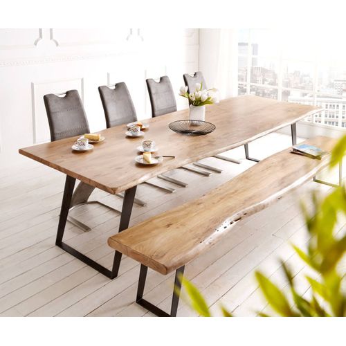 Table-De-Salle-À-Manger Edge Acacia Nature 300x100 Métal Incliné Live-Edge