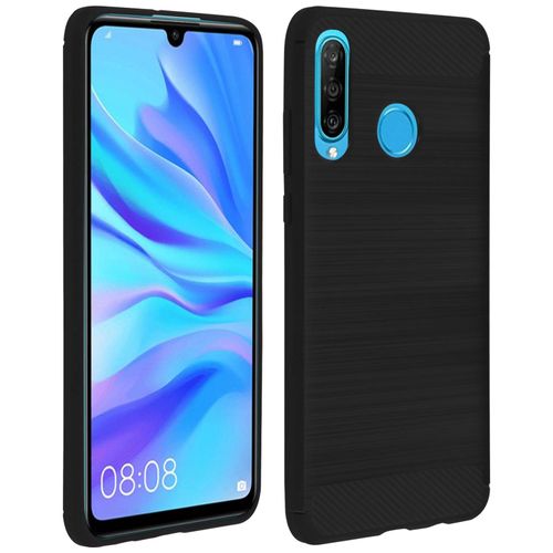 Coque Huawei P30 Lite Finition Carbone Effet Métal Brossé - noir