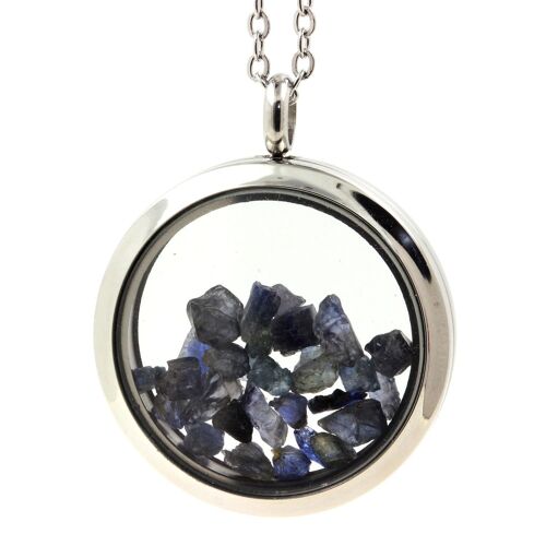 Collier Saphir Brut. Modèle Médaillon 30 Mm. Couleur Argent.