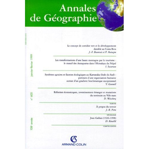 Annales De Geographie N° 605 Janvier-Fevrier 1999