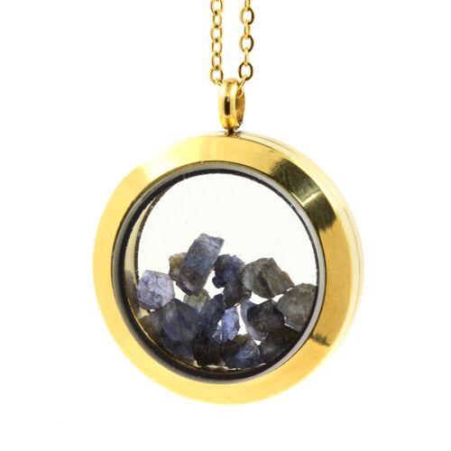 Collier Saphir Brut. Modèle Médaillon 25 Mm. Couleur Or.