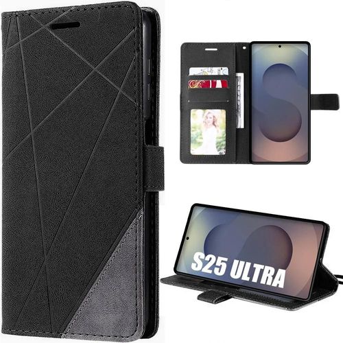 Coque Pour Samsung Galaxy S25 Ultra, Anti-Rayures Protection 360 Degré Cuir Pu Noir - E.F.Connection