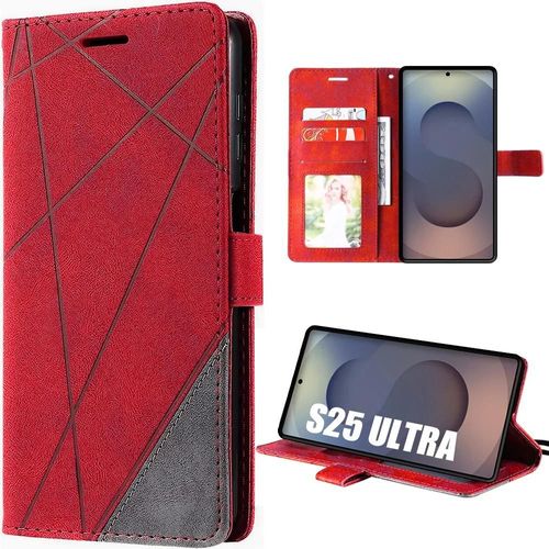 Coque Pour Samsung Galaxy S25 Ultra, Effet Cuir Rouge Antichoc Protection 360° - E.F.Connection