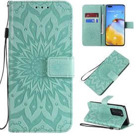 Kal-Coque Pour Huawei P40 Pro, Housse En Cuir À Rabat Flip Case Portefeuille Etui De Protection Fermeture Magnétique Support Bumper Antichoc Motif Fleur Etui Case Cover - Vert