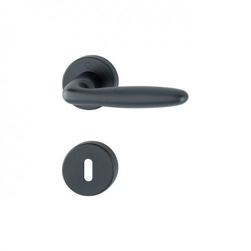 Poignées de porte sur rosaces rondes Verona - aluminium noir mat - clé L HOPPE