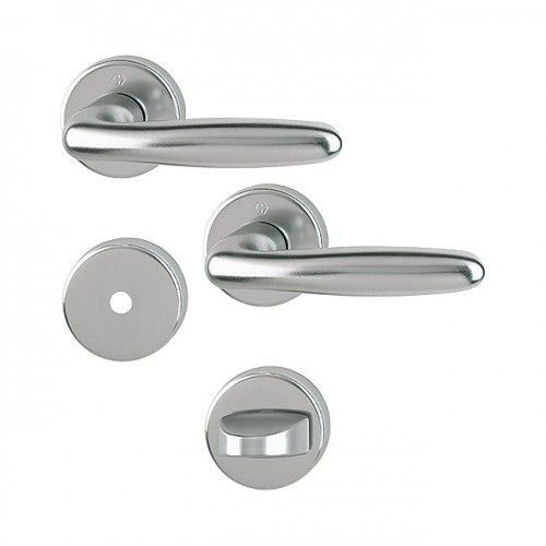 Poignées de porte sur rosaces rondes Verona - aluminium finition inox - condamnation HOPPE
