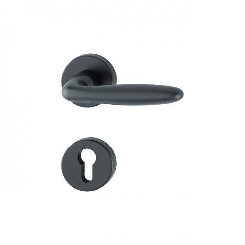 Poignées de porte sur rosaces rondes Verona - aluminium noir mat - clé I HOPPE