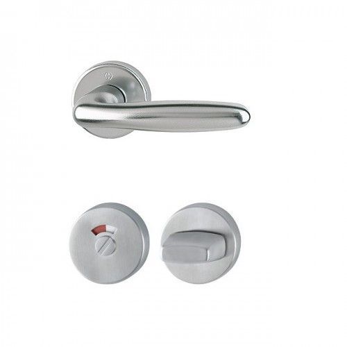 Poignées de porte sur rosaces rondes Verona - aluminium finition inox - condamnation avec voyant HOPPE