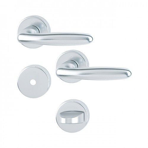 Poignées de porte sur rosaces rondes Verona -aluminium finition argent - condamnation HOPPE