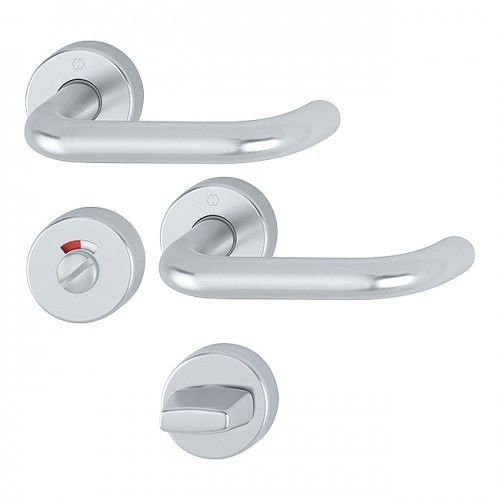 Poignées de porte sur rosaces rondes Paris - aluminium finition argent - condamnation HOPPE
