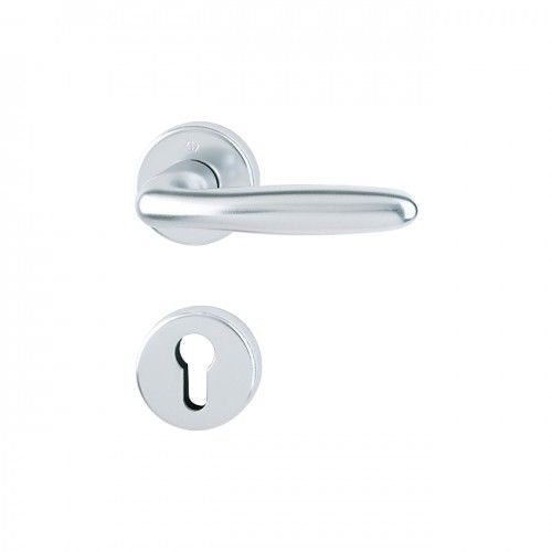 Poignées de porte sur rosaces rondes Verona -aluminium finition argent - clé I HOPPE