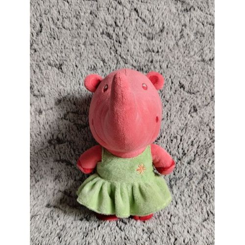 Peluche Rhinocéros Rose Avec Robe Verte - Ti Lidou Malin - Doudou Animal Sauvage