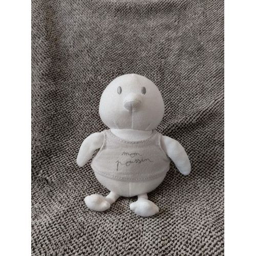 Petite Peluche Oiseau Blanc - Petit Bateau - Doudou Avec T-Shirt Gris - Mon Poussin