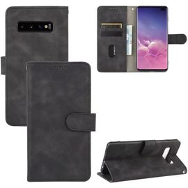 Compatible Avec Coque Samsung Galaxy S10 Plus, Portefeuille Etui Cuir Magnétique Housse Avec Fentes De Cartes, Antichoc Support+Protecteur D'écran En Verre Trempé*2-Noir