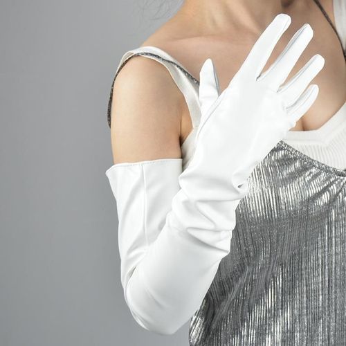 Gants Longs En Cuir Pu Pour Femme Manches En Fausse Peau De Mouton Élastique Gants Punk Gothiques Gants En Latex À Doigts Entiers Banquet Sexy 70cm
