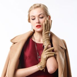 Gants En Cuir De Mouton Véritable Pour Femmes Élégants Et À La Mode En Cuir D'agneau Chaud Faits À La Main Luxueux Hiver S2110