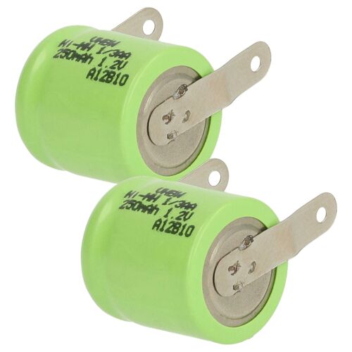 vhbw 2x Batteries remplacement pour 1/3AA pour modéle RC (250mAh, 1,2V, NiMH, vert, avec cosse à souder (U))