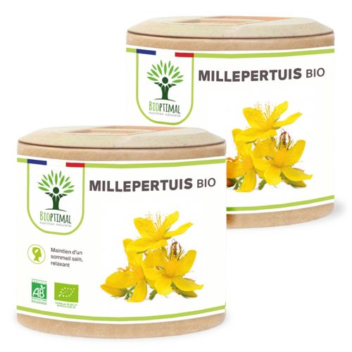 Millepertuis Bio - Complément Alimentaire - Sommeil Relaxation - Hypericine - 190mg/Gélules - Fabriqué En France - Certifié Ecocert - Capsules Vegan - 2x60 Gélules 