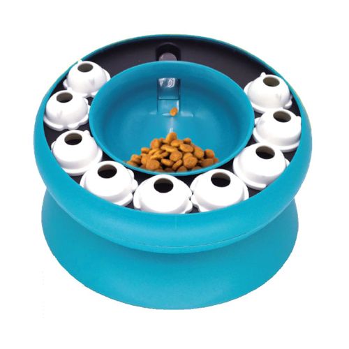 Distributeur De Friandises | Venteo | Bol Interactif Pour Chat Et Chien | Avec Jouet Puzzle Pour Animaux De Compagnie | Distributeur De Nourriture Rotatif | Conception Incliné À 15° | 12x21cm | Bleu