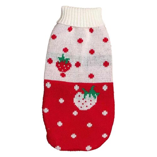 Chat Pull Col Haut 2 Jambes Chaud Fraise Motif Élégant Mignon Animal De Compagnie Tricot Pull Pour La Fête Quotidienne Rouge S