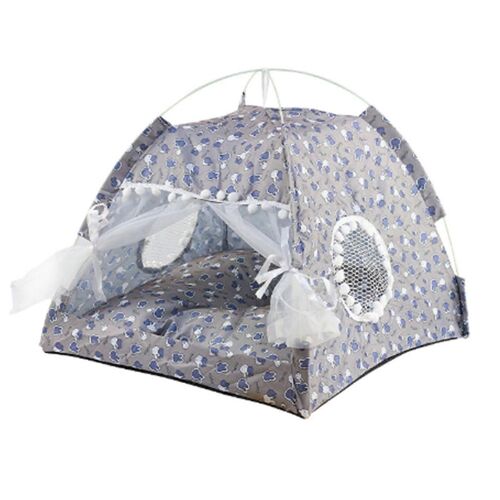 Tente D'intérieur Pour Animaux De Compagnie Détachable Lavable Doux Chaud Empêcher Le Glissement Mignon Chien Tente Maison Avec Fenêtre De Porte En Maille Pour Toutes Les Saisons Gris