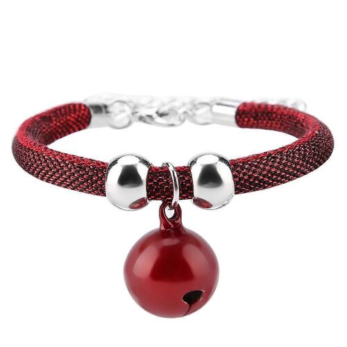 Style Japonais Animaux De Compagnie Collier Nylon Accessoire D'approvisionnement Chat Bell Collier W / Chaîne D'extension (Rouge)