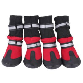 4pcs Set Imperméable Chaussures Pour Chien De Compagnie Anti Slip Bottes De Protection Pour Grands Chiens Rouge L