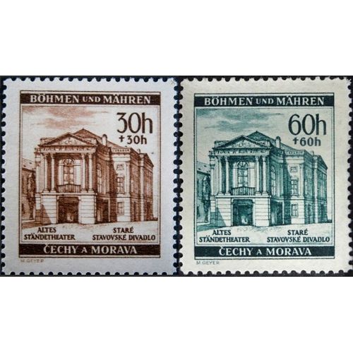 Tchécoslovaquie, Occupation Allemande, Bohème Moravie 1941, Très Beaux Timbres Neufs* Luxe Yvert 69 Et 70 Ancien Grand Théâtre De Prague, 150ème Anniversaire De La Mort De Mozart.
