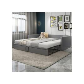 Lit capitonné Canapé-lit extensible 90/180*200 cm, avec sommier à lattes, lit multifonctionnel, gris