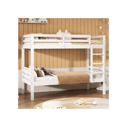 Lit D'enfant Avec Échelle Inclinée À Trois Marches Et Sécurité Anti-Chute, Lit Divisible En 2 Lits Simples, Blanc, 90x200 Cm