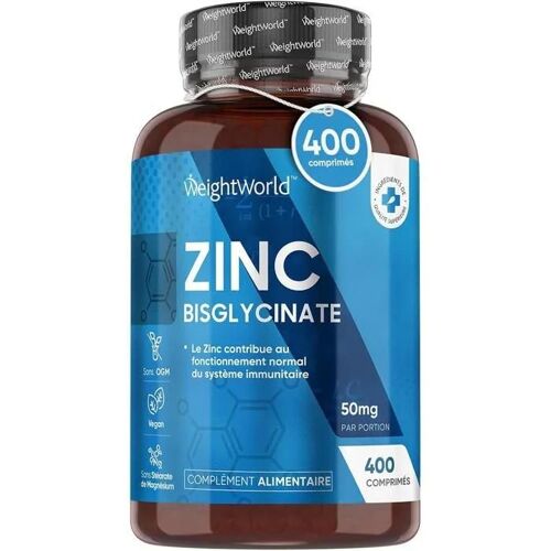 Zinc Bisglycinate 400 Comprimés Vegan - 1 Comprimé Tous Les 2 Jours Soit 12,5 Mg/Jour - Os, Peau, Cheveux, Ongles (Efsa)