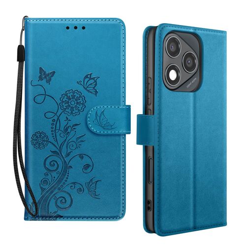 Étui Fleur Papillon pour Honor 400 Lite Portefeuille avec Dragonne Bleu