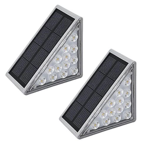 2pcs Lumière D'escalier Solaire Maison Extérieure Pas De Câblage Gris Résistant À La Pluie Lumière D'ambiance