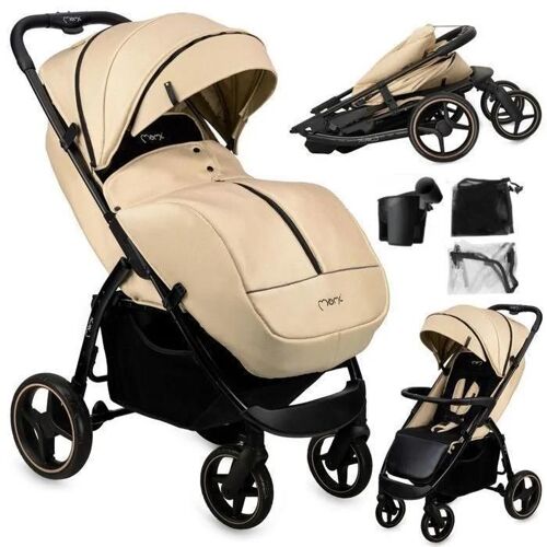 Momi Miya - Poussette Ultra Compacte - Dès 6 Mois Jusqu’À 22 Kg - Kit D’Accessoires - Roues Eva 7"/10" - Beige