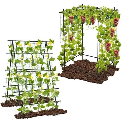 Costway Treillis De Jardin En Métal - Forme Réglable, Filet De Protection, Clips-Pince, Textures Antidérapantes - Plantes Grimpantes