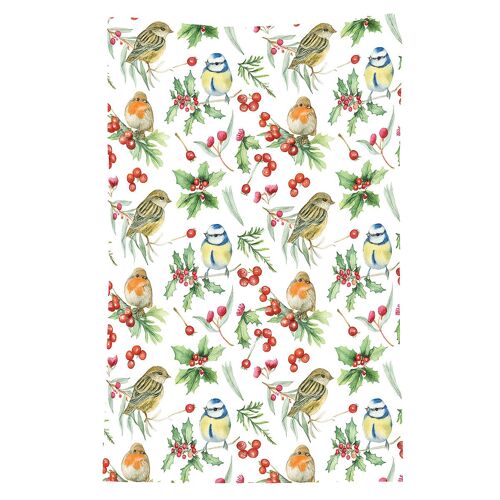 Torchon En Coton Oiseaux Et Baies 50 X 70 Cm