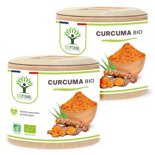 Curcuma + Poivre Noir Bio - Complément Alimentaire - Articulation Digestion - Curcumine Pipérine - Haute Absorption - Fabriqué En France - 2x60 Gélules 
