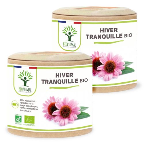 Hiver Tranquille Bio - Complément Alimentaire - Échinacée Curcuma Thym Eucalyptus Plantain Hysope - Système Immunitaire - Fabriqué En France - Vegan - 2x60 Gélules 