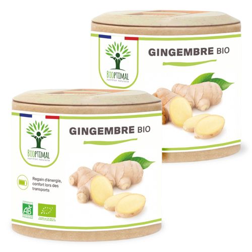 Gingembre Bio - Complément Alimentaire - Energie Mal Des Transports Digestion - 270 Mg Par Gélule - Fabriqué En France - Certifié Par Ecocert - Vegan - 2x60 Gélules 