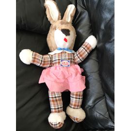 Peluche Lapin Âne, Cheval Robe Rose À Carreaux Très Ancienne Fabriqué En Rda 50cm Avec Étiquette Piuti Qualitat Gdr