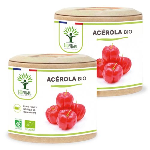 Acérola Bio - Complément Alimentaire - Vitamine C - Anti-Fatigue Système Immunitaire - Extrait D'acérola En Gélules - Fabriqué En France - Vegan - 2x60 Gélules 