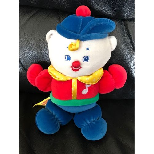 Doudou Musical Clown Rouge Bleu Jaune Vert Casquette Fisher Price 1998 20cm