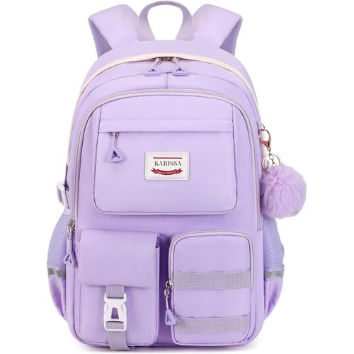 KALANKA-Sac à Dos Fille Collegienne, Grand Cartable 28L pour Primaire Collège et Lycée, Sac d'École Respirant et Décontracté avec Pendentif pour Adolescentes 10+ Ans