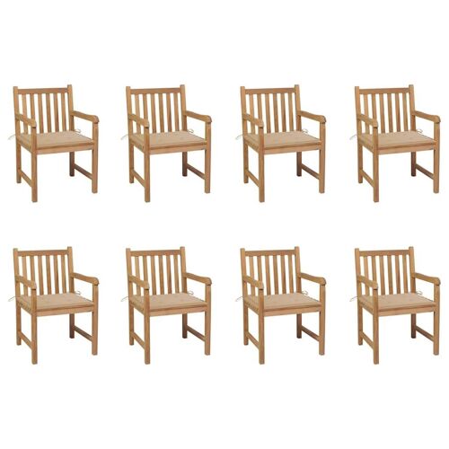 Vidaxl Chaises De Jardin Lot De 8 Avec Coussins Beige Bois Teck Massif