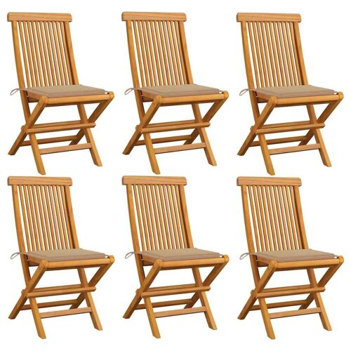 Vidaxl Chaises De Jardin Et Coussins Beige Lot De 6 Bois Teck Massif