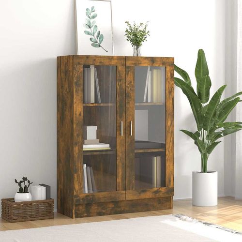 Vidaxl Armoire À Vitrine Chêne Fumé 82,5x30,5x115 Cm Bois D'ingénierie