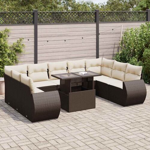 Vidaxl Salon De Jardin 10 Pcs Avec Coussins Marron Résine Tressée